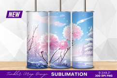 Pink flowers in winter snowy landscape tumbler png Product Image 1
