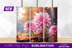 Pink dahlias in an autumn landscape tumbler png Product Image 1