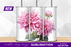Pink dahlia flowers elegant tumbler png illustration Product Image 1