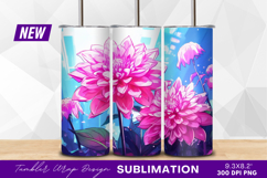 Pink dahlias and cityscape tumbler png Product Image 1