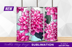 Pink dahlia flowers illustration for tumbler png Product Image 1