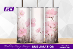 Pink flower watercolor illustration tumbler png design Product Image 1