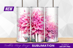 Pink dahlia watercolor illustration for tumbler png Product Image 1