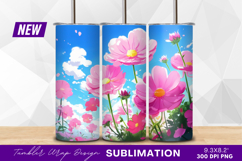 Pink cosmos flowers against blue sky backdrop tumbler png Product Image 1