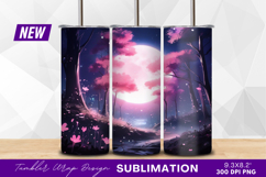 Magical pink cherry blossom moonlit landscape tumbler png Product Image 1