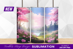 Dreamy pink blossom landscape tumbler png Product Image 1
