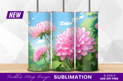 Pink dahlia flowers tumbler png illustration Product Image 1