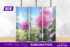 Pink dahlia flowers in field illustration tumbler png Product Image 1