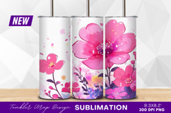 Watercolor pink floral arrangement spring tumbler png Product Image 1