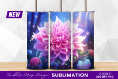 Pink dahlia flower bloom digital art tumbler png Product Image 1