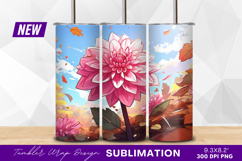 Pink dahlia flower autumn leaves tumbler png Product Image 1