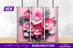 Pink paper flowers on pink background tumbler png Product Image 1