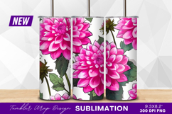 Pink dahlia flower pattern seamless tumbler png Product Image 1