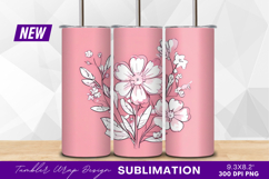 Pink floral illustration spring flowers tumbler png Product Image 1