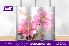 Pink flowers with gold leaves tumbler png Product Image 1