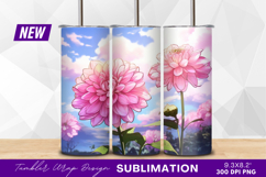 Pink dahlia flowers in a dreamy landscape tumbler png Product Image 1