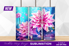 Pink dahlia flowers on blue background illustration tumbler Product Image 1
