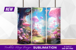 Pink mushroom fantasy landscape tumbler png Product Image 1