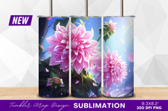 Pink dahlia flowers in a dreamy scene tumbler png Product Image 1
