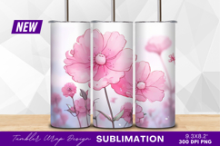 Pink cosmos flowers digital illustration tumbler png Product Image 1