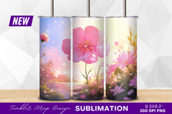 Pink flowers blossoms on the lake shore tumbler png Product Image 1