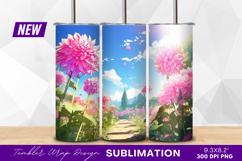 Pink flowers garden anime style tumbler png Product Image 1