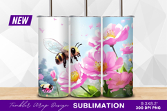 Cute bees flying around pink flowers tumbler png Product Image 1
