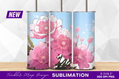 Pink flowers illustration with blue sky tumbler png Product Image 1