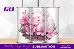 Pink flowers marble sphere tumbler png design Product Image 1