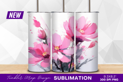 Pink watercolor flower illustration tumbler png Product Image 1