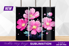 Pink floral blossom on black background tumbler png Product Image 1