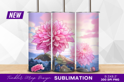 Pink dahlia flowers against a sunset sky png Product Image 1