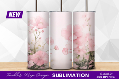 Delicate pink flowers watercolor background tumbler png Product Image 1