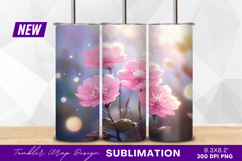 Pastel pink flowers watercolor painting tumbler png Product Image 1