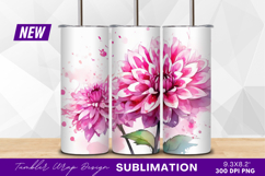Pink dahlia watercolor floral tumbler png Product Image 1