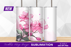 Pink watercolor flower blossoms design tumbler png Product Image 1