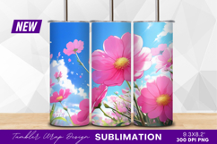 Pink cosmos flowers against blue sky tumbler png Product Image 1