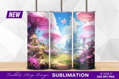 Whimsical pink forest fantasy landscape tumbler png Product Image 1