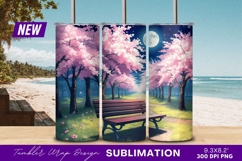 Cherry Blossoms Path Under Moonlight Park Bench Tumbler PNG Product Image 1