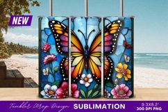 Stained Glass Butterfly And Flowers Tumbler PNG Product Image 1