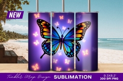 Colorful Butterfly With Glowing Butterflies Tumbler PNG Product Image 1