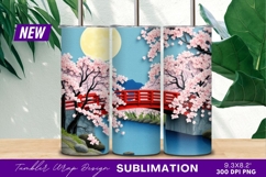 Cherry Blossoms Bridge Over Water With Moon Product Image 1