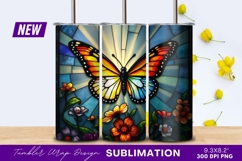 Stained Glass Butterfly Floral Design Tumbler Png Product Image 1