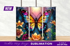 Colorful Butterfly Among Flowers Tumbler Png Product Image 1