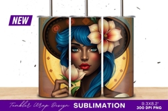 Elegant Woman Blue Hair Flower Tumbler Png Product Image 1