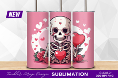 Romantic Skeleton Holding Hearts With Roses Tumbler Png Product Image 1