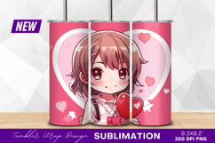 Cute Anime Girl With Valentine Heart Tumbler Png Product Image 1