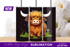 Cute Cartoon Highland Cow With Big Horns Tumbler Png Product Image 1