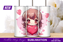 Cute Chibi Girl Holding Heart Tumbler Png Product Image 1