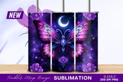 Purple Butterfly With Moon And Flowers Tumbler Png Product Image 1